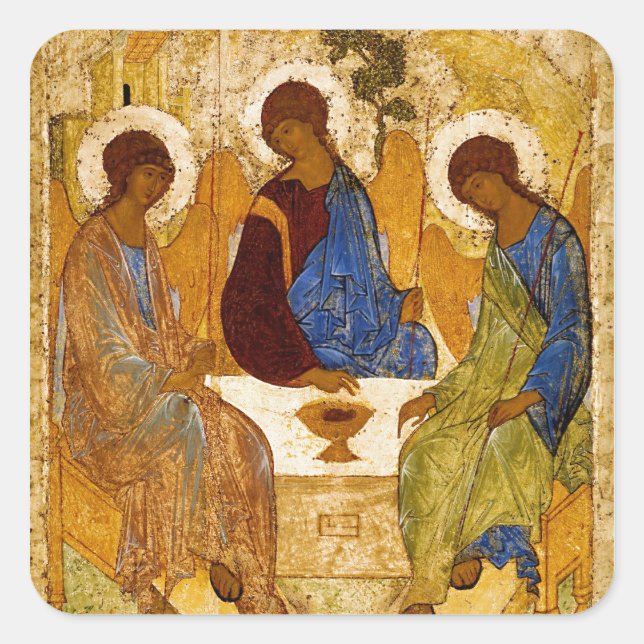Pegatina Cuadrada La trinidad de Rublev en la mesa (Anverso)