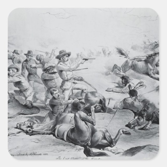 Pegatina Cuadrada La última batalla del General Custer (Anverso)