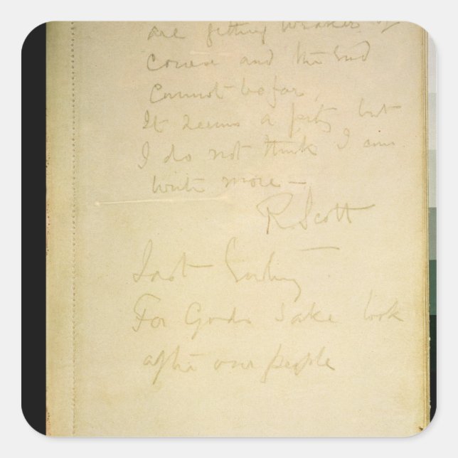 Pegatina Cuadrada La última página de su diario, la Antártida (Anverso)