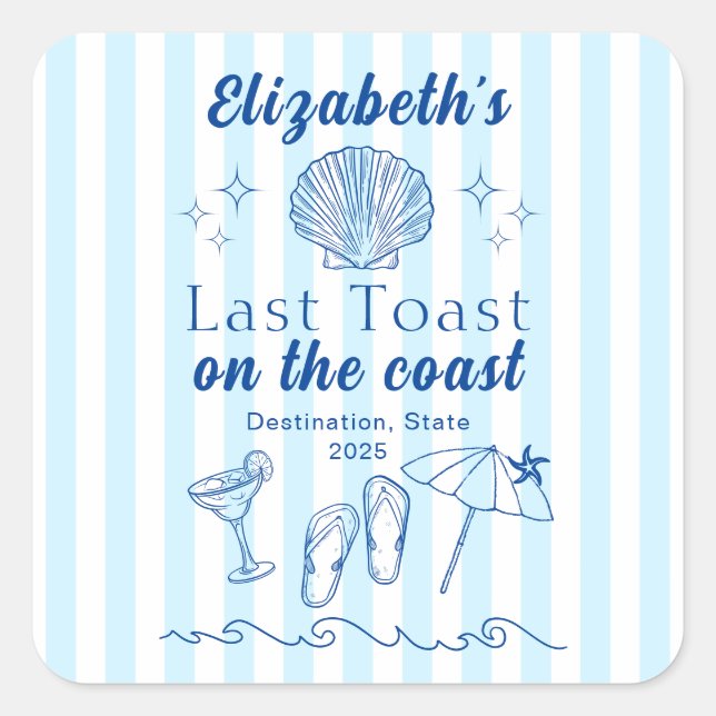 Pegatina Cuadrada La última tostada del Fiesta Bachelorette Beach en (Anverso)