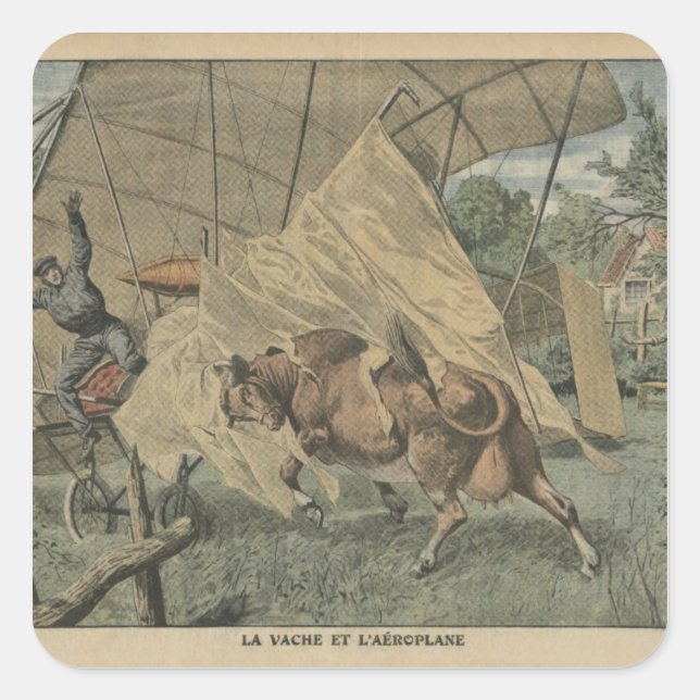 Pegatina Cuadrada La vaca y el avión (Anverso)