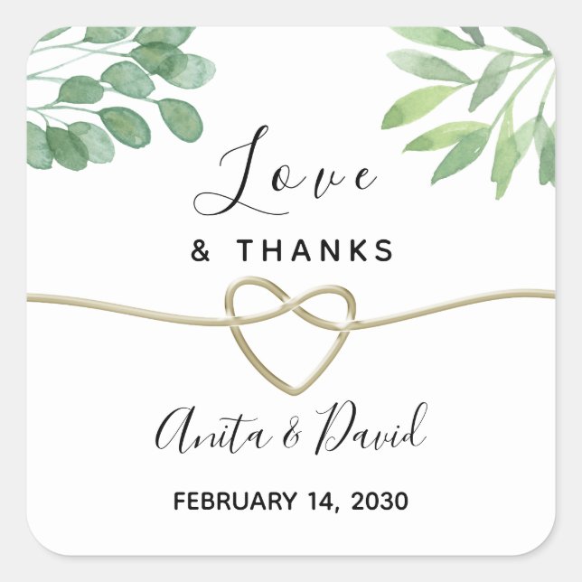 Pegatina Cuadrada La vegetación y el favor de la boda de oro (Anverso)