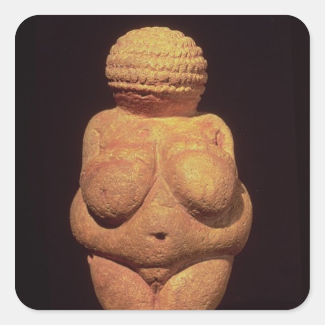 Pegatina Cuadrada La Venus de Willendorf, símbolo de fertilidad (Anverso)