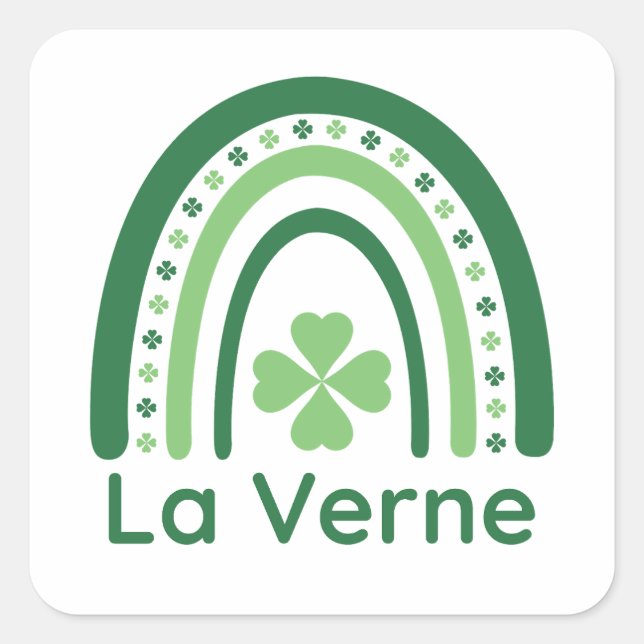Pegatina Cuadrada La Verne Name Clover Boho Rainbow (Anverso)