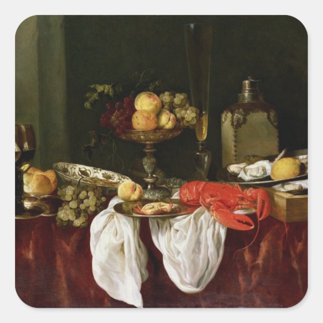 Pegatina Cuadrada La vida con langosta (Anverso)