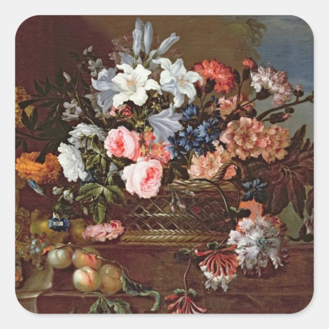 Pegatina Cuadrada La vida de las flores en una canasta (Anverso)