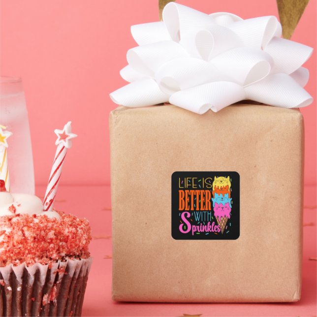 Pegatina Cuadrada La Vida De Los Gatos Es Mejor Con Los Amantes Del  (Fiesta)