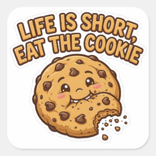 Pegatina Cuadrada La vida es corta come la galleta divertida pegatin
