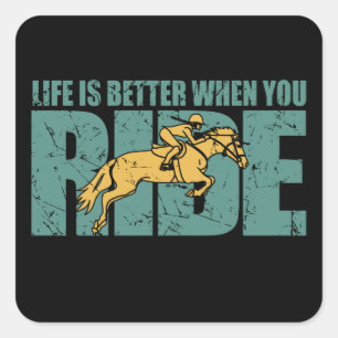 Pegatina Cuadrada La Vida Es Mejor Cuando Viajas - Caballo