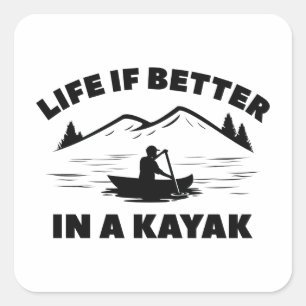 Pegatina Cuadrada La Vida Es Mejor En Kayak