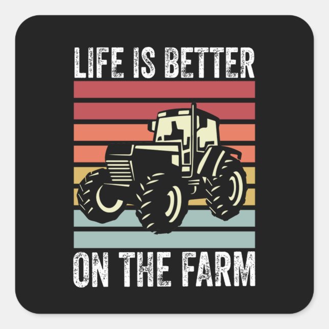 Pegatina Cuadrada La Vida Es Mejor En La Granja - Los Amantes De La  (Anverso)