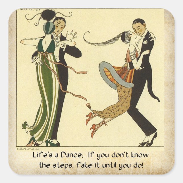 Pegatina Cuadrada La vida es un baile: Ilustracion Art Deco (Anverso)