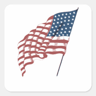 Pegatina Cuadrada La vieja bandera patriota estadounidense ondeando 