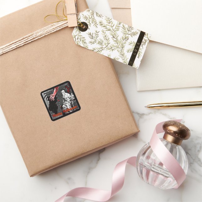 Pegatina Cuadrada La vieja mano de Halloween en la oscuridad (Regalar)