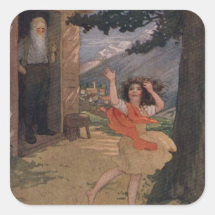 Pegatina Cuadrada La vintage Johanna Spyri Heidi de los Alpes Suizos