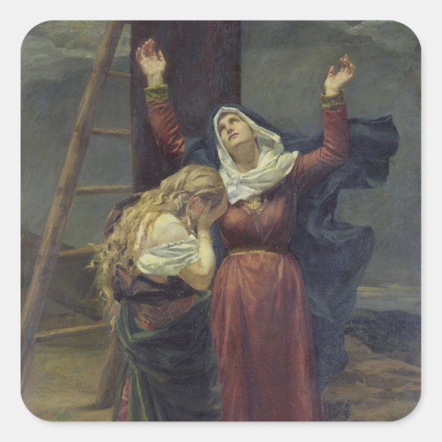 Pegatina Cuadrada La Virgen al pie de la cruz (Anverso)