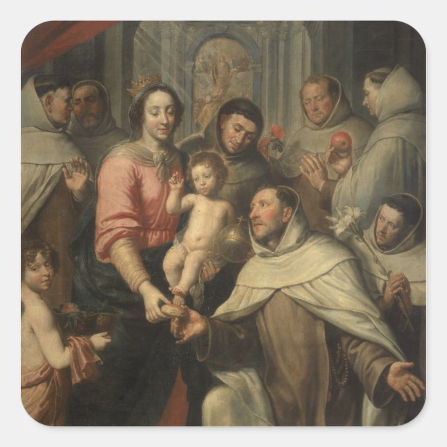 Pegatina Cuadrada La Virgen de las Carmelitas (Anverso)