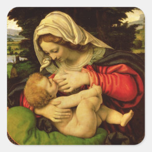 Pegatina Cuadrada La Virgen del amortiguador verde, 1507-10