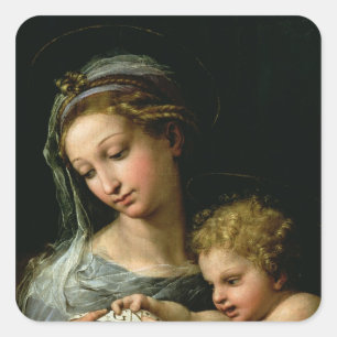Pegatina Cuadrada La Virgen del Rosa, c.1518