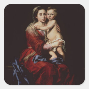 Pegatina Cuadrada La Virgen del Rosario, c.1650