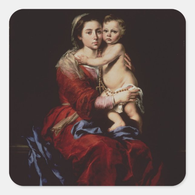 Pegatina Cuadrada La Virgen del Rosario, c.1650 (Anverso)