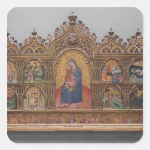 Pegatina Cuadrada La Virgen y el Niño con escenas legendarias