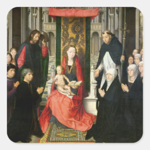 Pegatina Cuadrada La Virgen y el niño con San Jaime y St Dominic