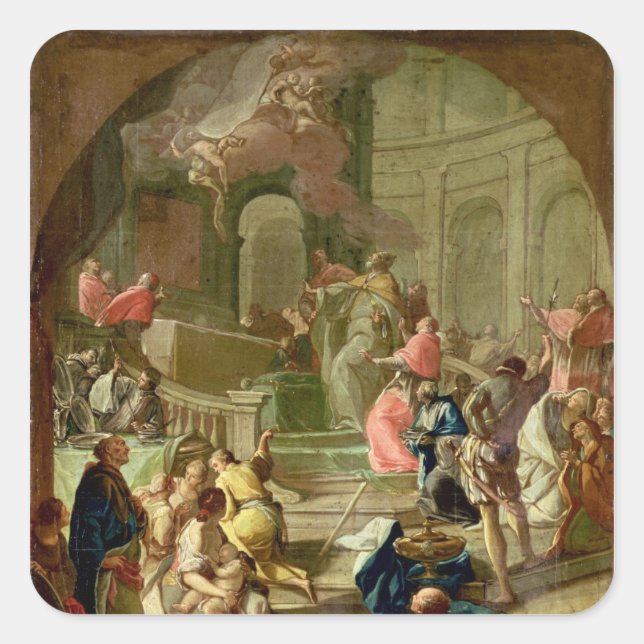 Pegatina Cuadrada La visión de San Benedicto, c.1760 (Anverso)