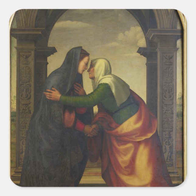 Pegatina Cuadrada La visita de Santa Isabel a la Virgen María (Anverso)