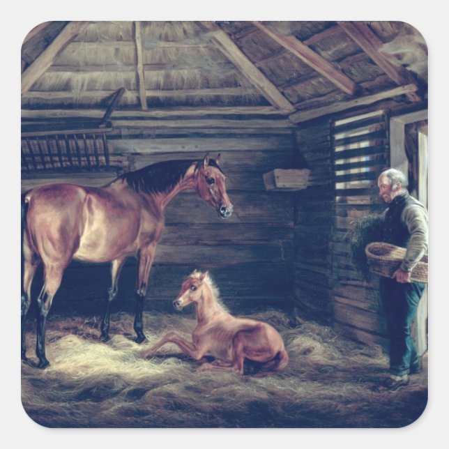 Pegatina Cuadrada La yegua inglesa con sus puños, 1833 (Anverso)