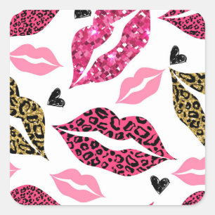 Pegatina Cuadrada Labios brillantes: Patrón de moda Leopard