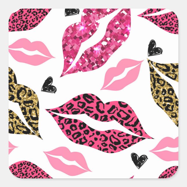 Pegatina Cuadrada Labios brillantes: Patrón de moda Leopard (Anverso)