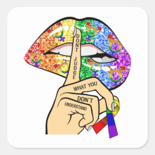 Pegatina Cuadrada Labios del arcoiris LGBT