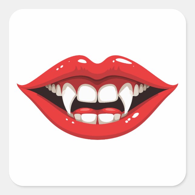 Pegatina Cuadrada Labios rojos de vampiro (Anverso)