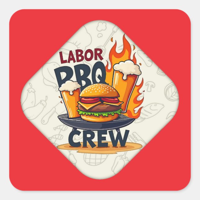 Pegatina Cuadrada Labor Day BBQ Crew Badge Design – Holiday Grill Il (Anverso)