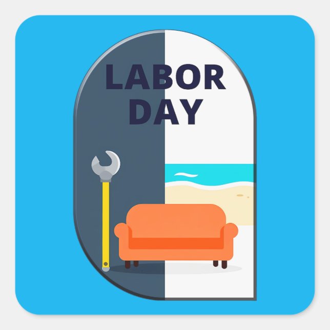Pegatina Cuadrada Labor Day Minimal Worker Relax Design (Anverso)