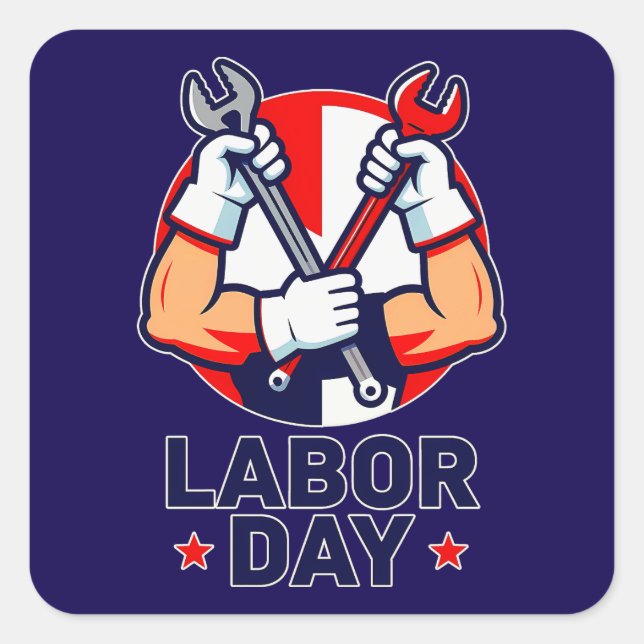Pegatina Cuadrada Labor Day Tools Crossed Worker Design (Anverso)