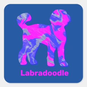 Pegatina Cuadrada Labradoodle Perro Silhouette Crazy Hot Pink