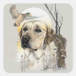 Pegatina Cuadrada Labrador, caza de pato