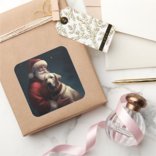 Pegatina Cuadrada Labrador Con Santa Claus Navideño Festivo 