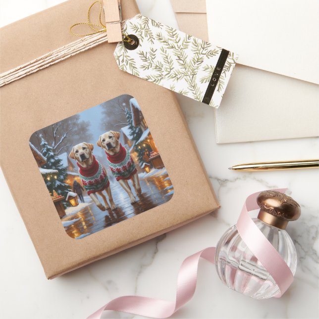 Pegatina Cuadrada Labrador Dogs Christmas Snow Holiday (Regalar)