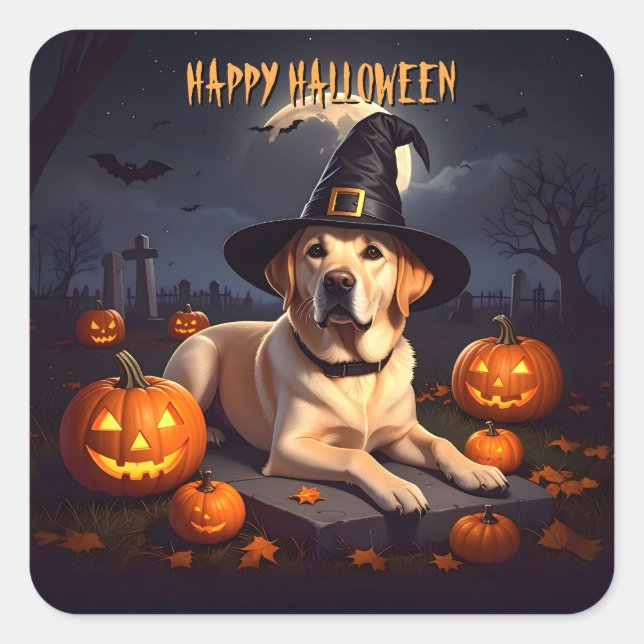 Pegatina Cuadrada Labrador Halloween (Anverso)