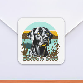 Pegatina Cuadrada Labrador negro recuperar texto vintage