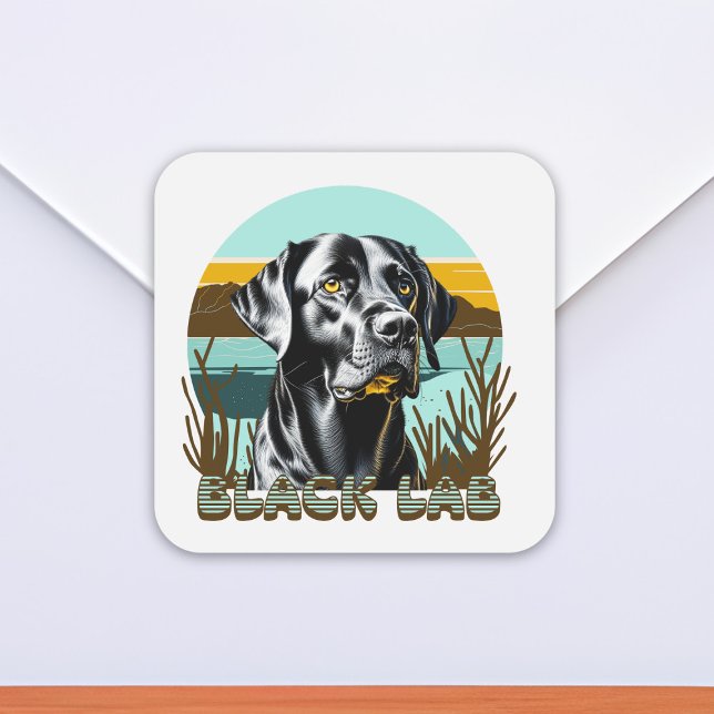 Pegatina Cuadrada Labrador negro recuperar texto vintage (Subido por el creador)