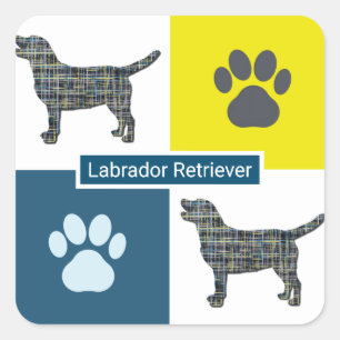 Pegatina Cuadrada Labrador Recuperador Perro y Paw Y&B Cuadrícula