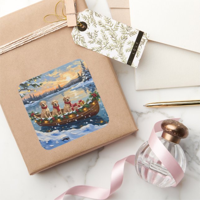 Pegatina Cuadrada Labrador Retriever Christmas Boat Holiday (Regalar)