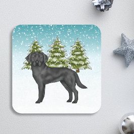 Pegatina Cuadrada Labrador Retriever Negro Bosque Invernal Nevado Az