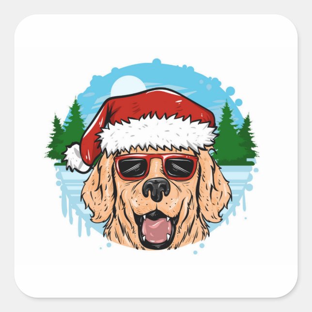 Pegatina Cuadrada Labrador Retriever santa claus hat illustration (Anverso)
