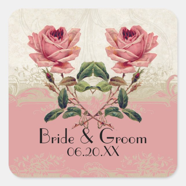 Pegatina Cuadrada Lace de Rosa de estilo barroco (Anverso)