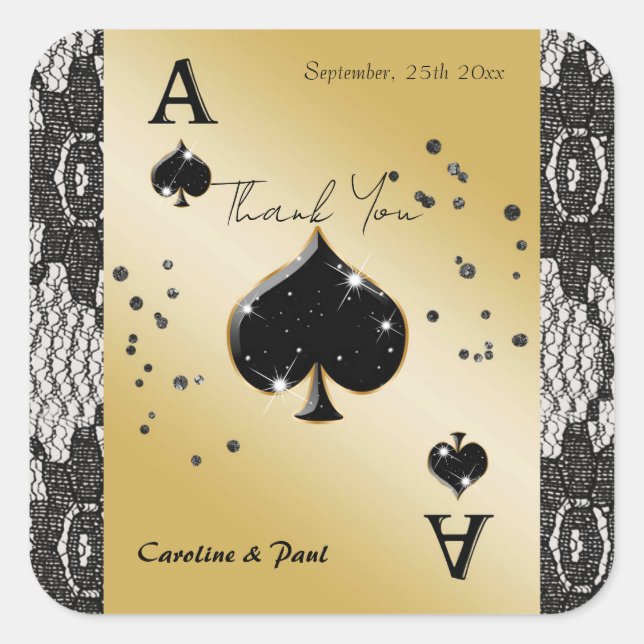 Pegatina Cuadrada Lace negro, As de espadas, gracias Purpurina negro (Anverso)